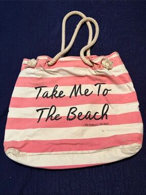 Victoria's Secret Pink & White Striped Beach Tote